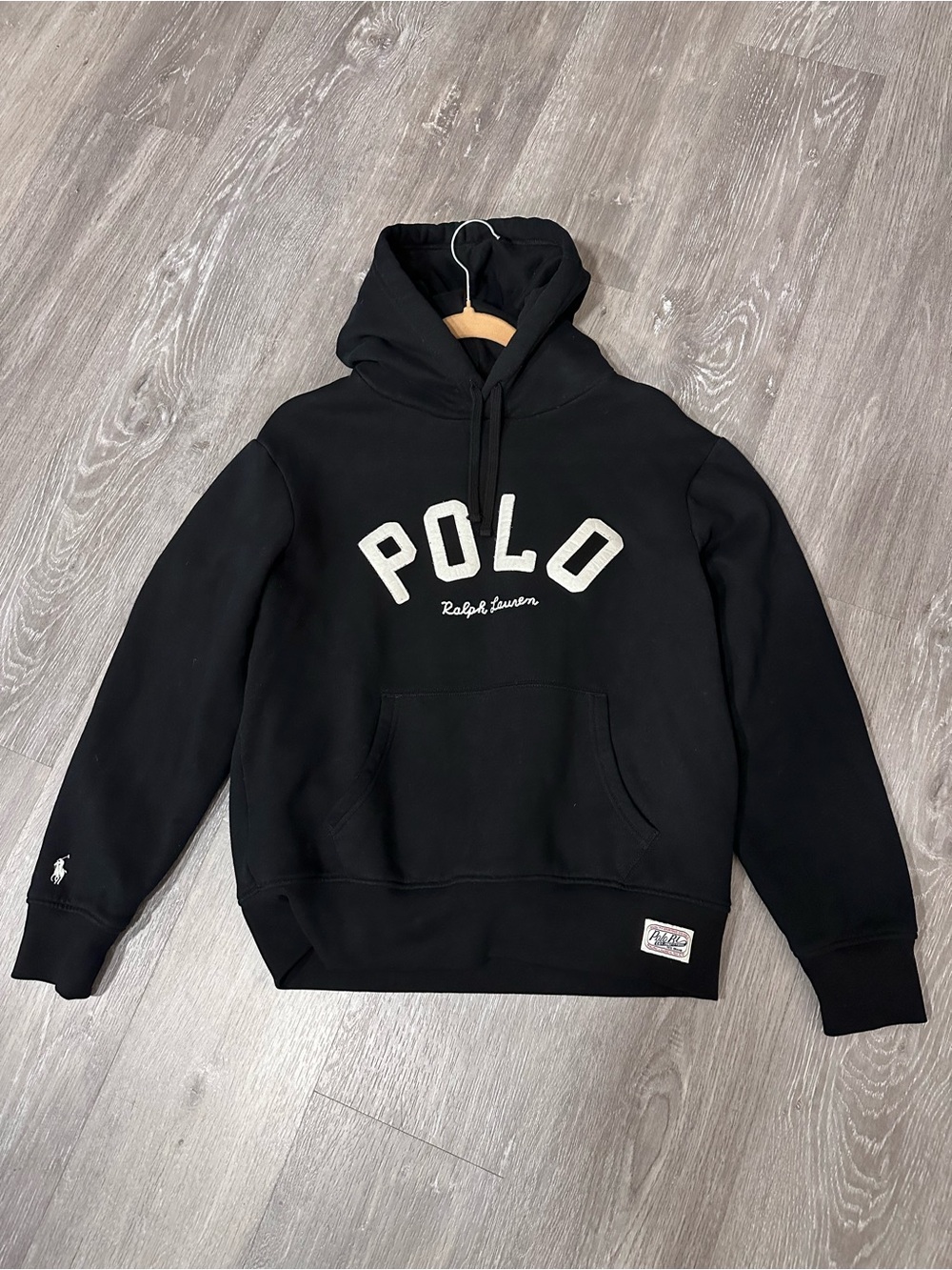 Ralph Lauren Black POLO Pullover Hoodie with White Lettering